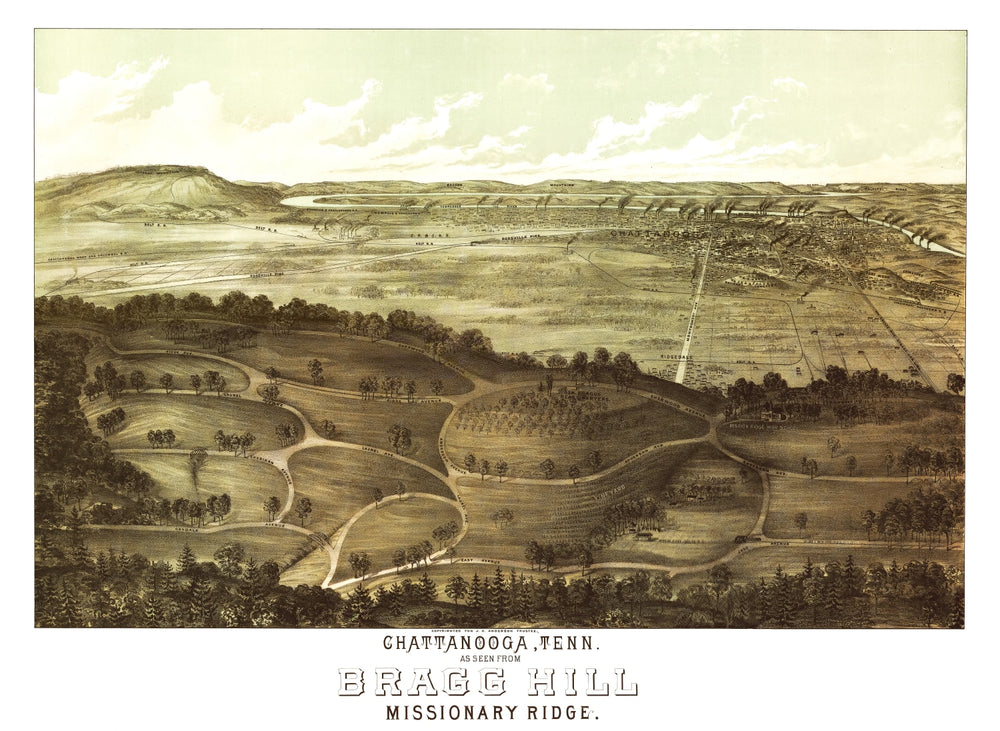 Vintage Map of Chattanooga, Tennessee 1887 print style example