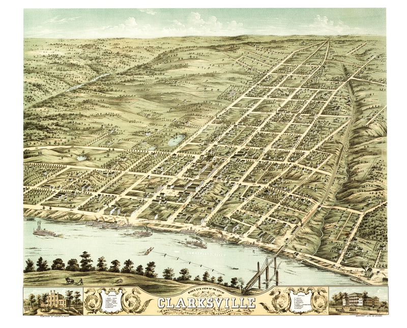 Size comparison using Vintage Map of Clarksville, Tennessee 1870