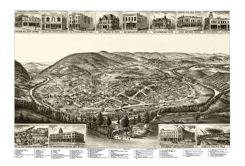 Size comparison using Vintage Map of Harriman, Tennessee 1892