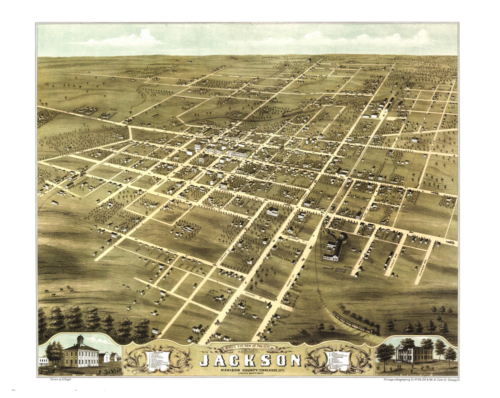 Vintage Map of Jackson, Tennessee 1870 print style example