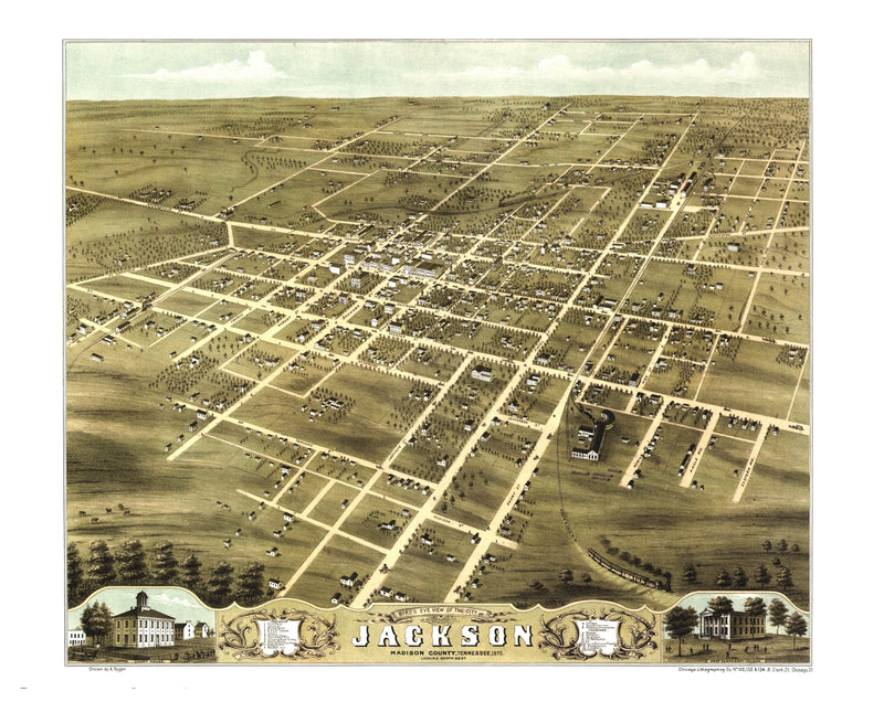 Size comparison using Vintage Map of Jackson, Tennessee 1870
