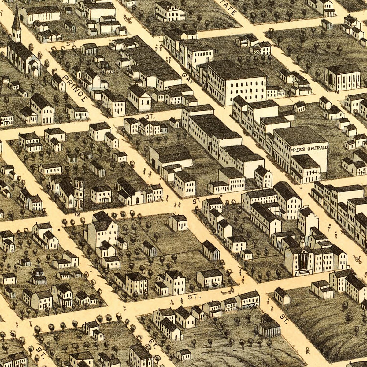 Restored historic details from the 1871 city map of Knoxville, Tennessee