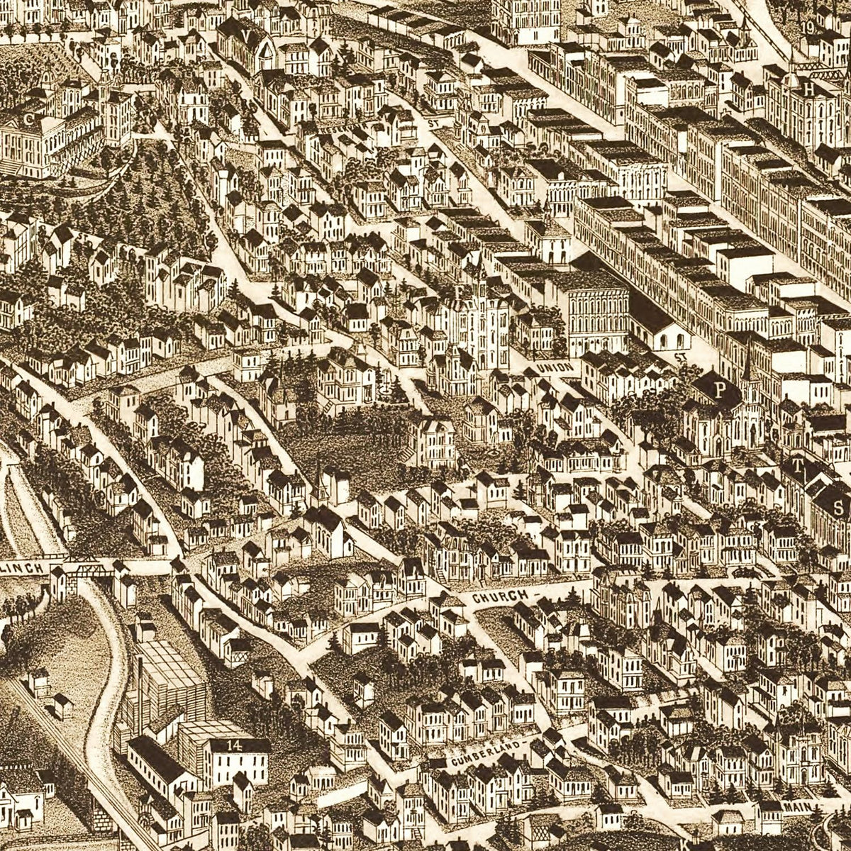 Restored historic details from the 1886 city map of Knoxville, Tennessee
