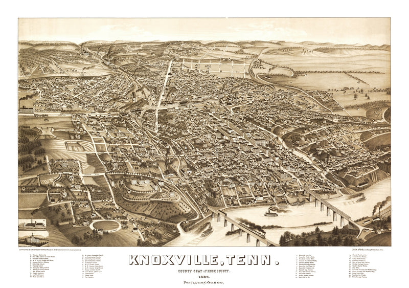 Size comparison using Vintage Map of Knoxville, Tennessee 1886