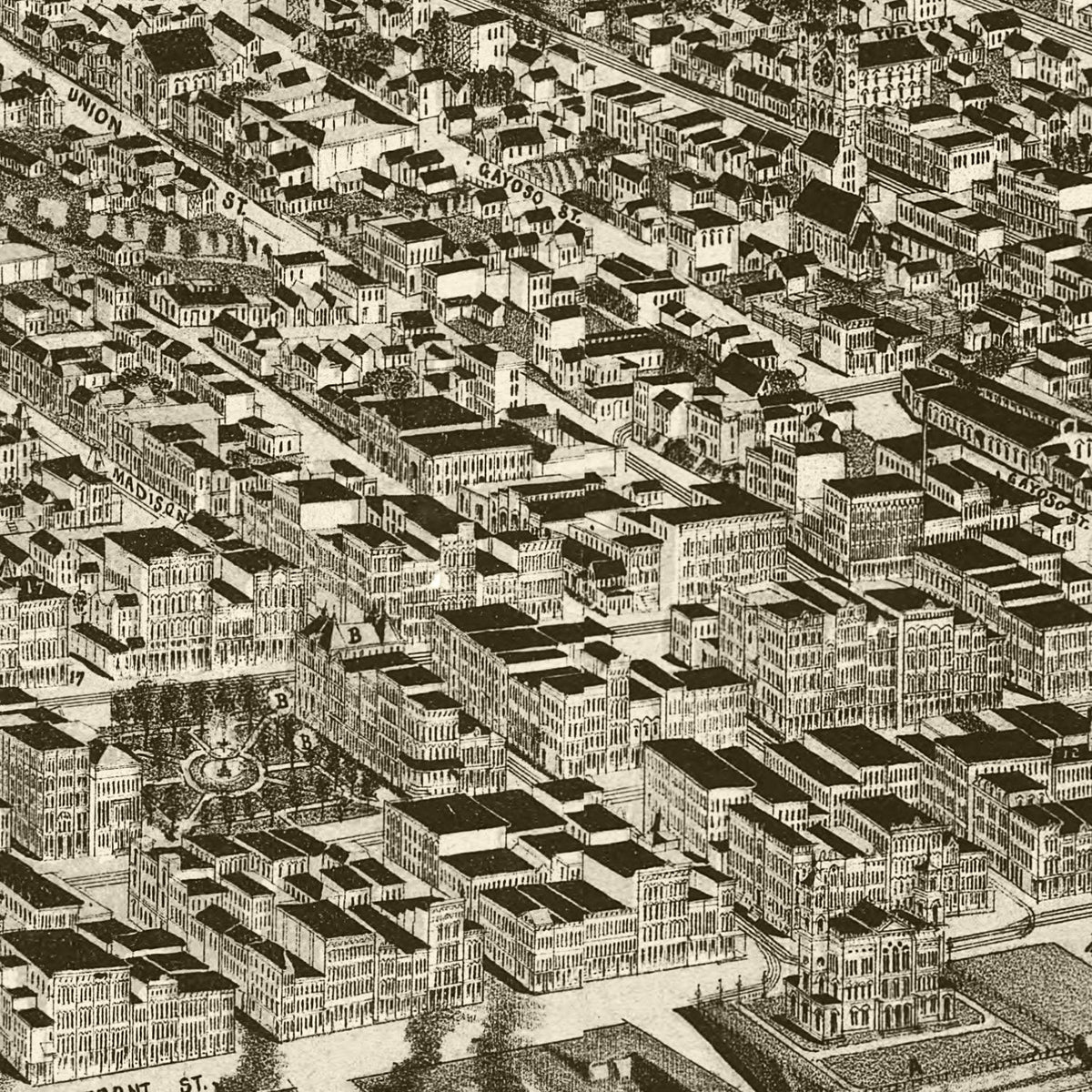 Restored historic details from the 1887 city map of Memphis, Tennessee