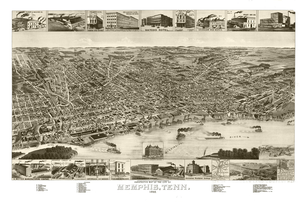 Vintage Map of Memphis, Tennessee 1887 print style example