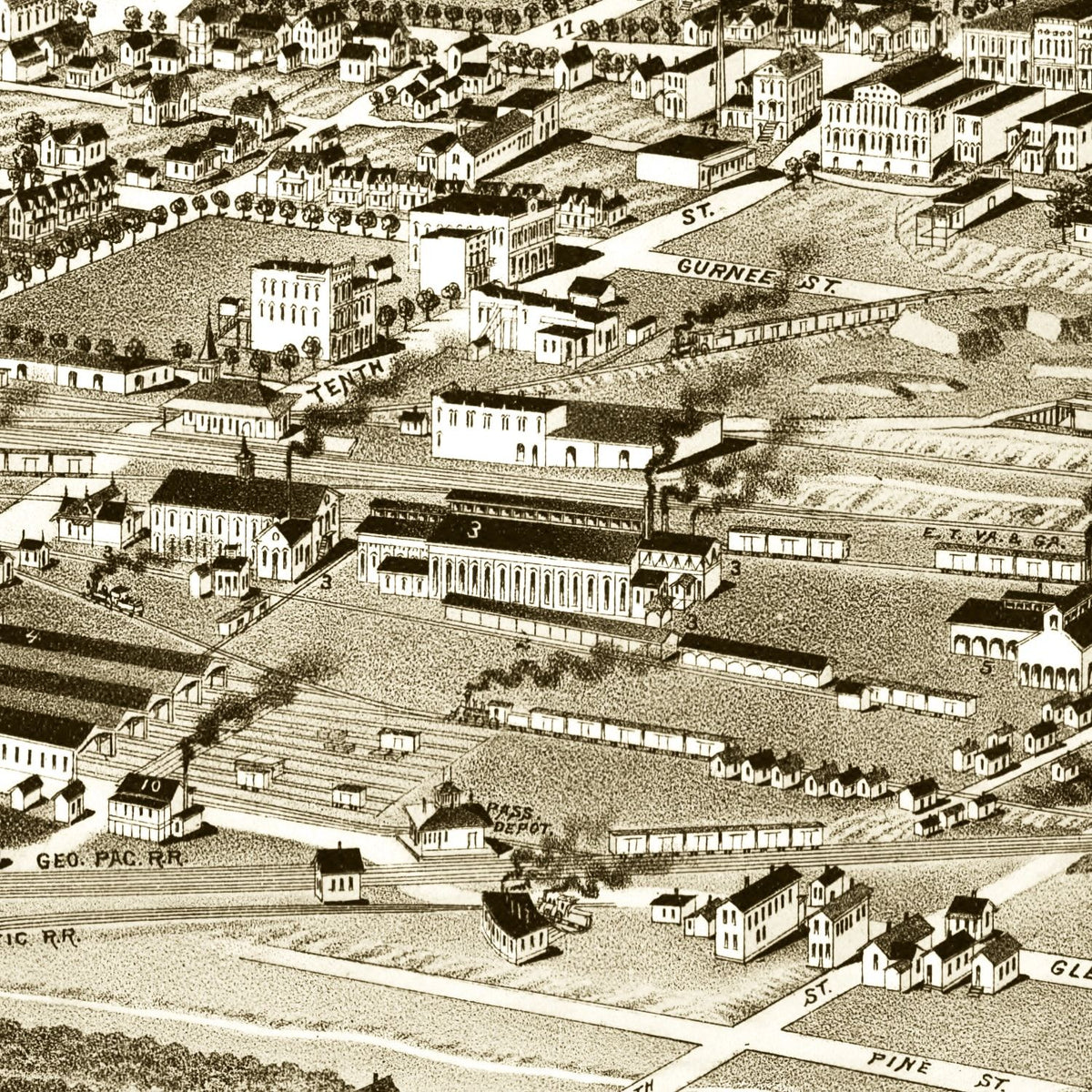 Restored historic details from the 1887 city map of Anniston, Alabama