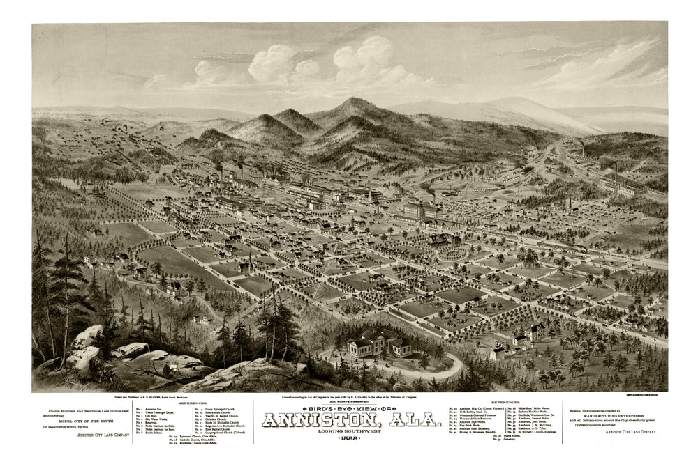 Vintage Map of Anniston, Alabama 1888 print style example