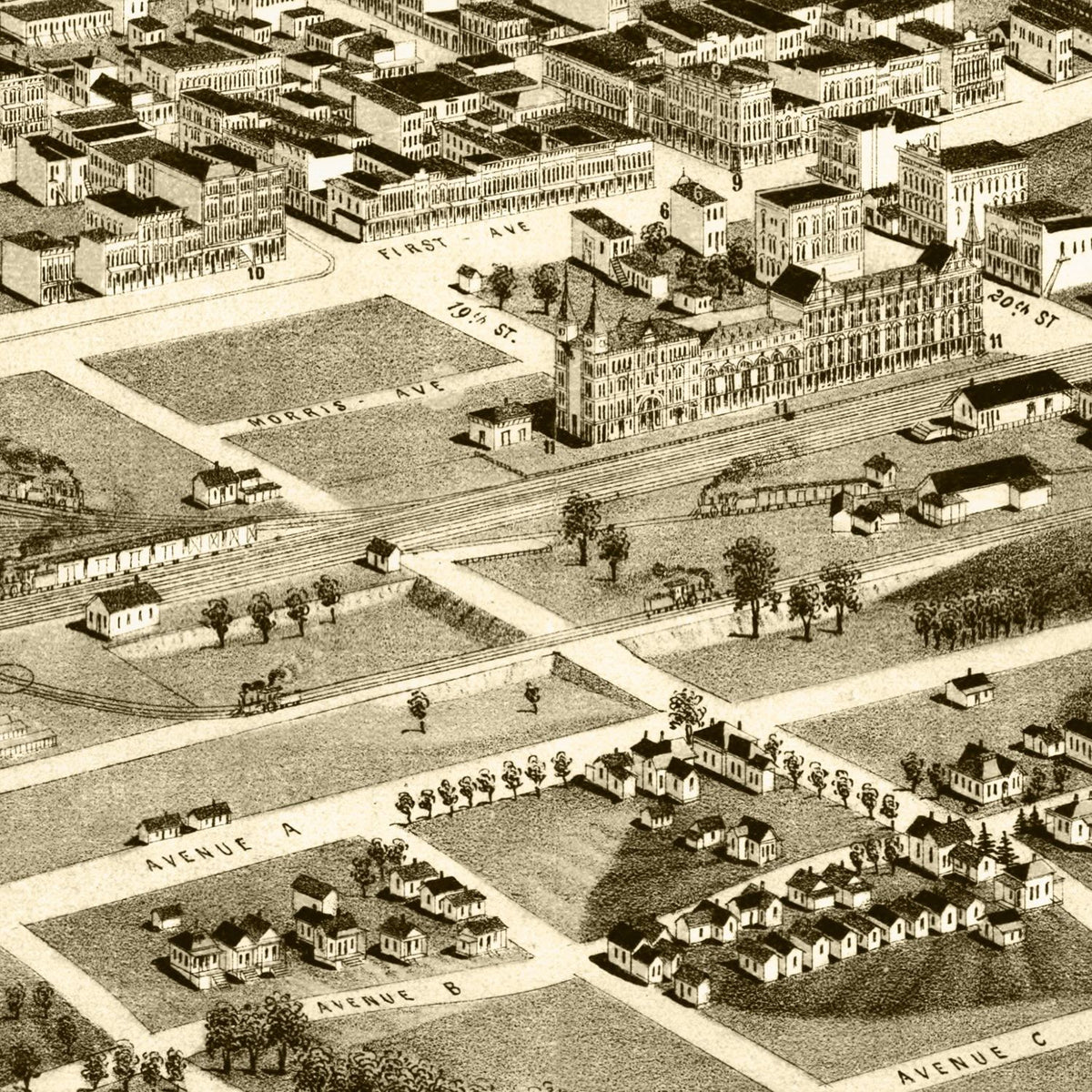 Restored historic details from the 1885 city map of Birmingham, Alabama