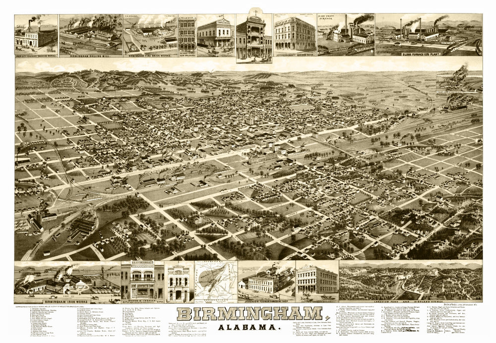 Vintage Map of Birmingham, Alabama 1885 print style example
