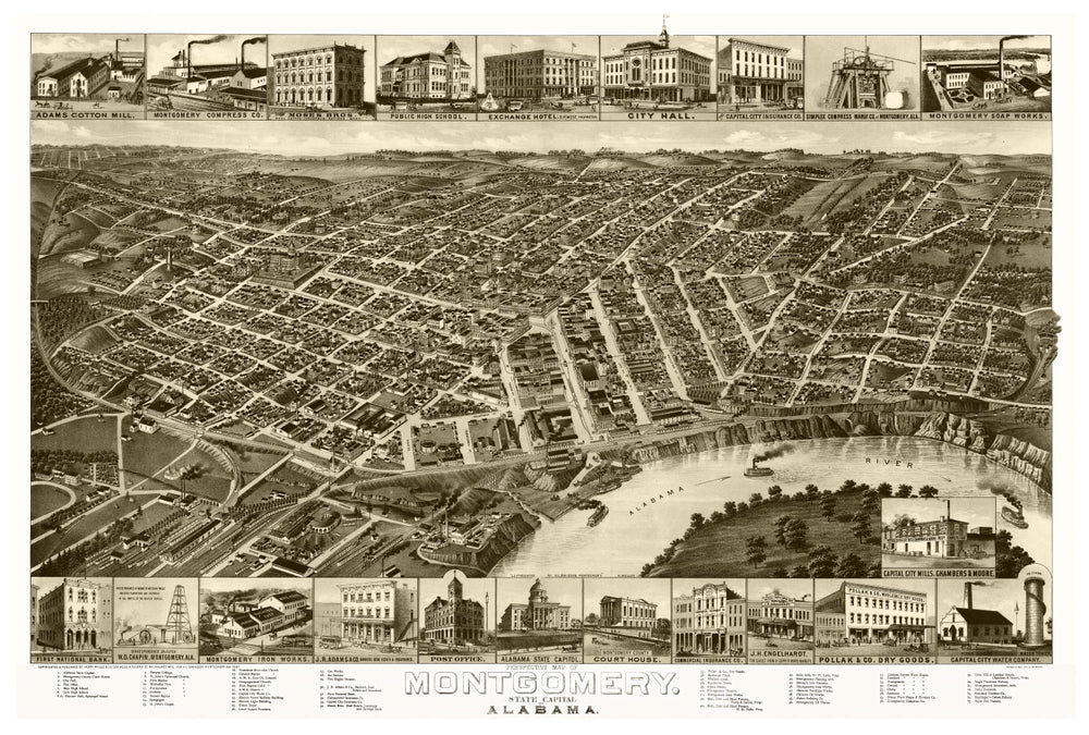 Vintage Map of Montgomery, Alabama 1887 print style example