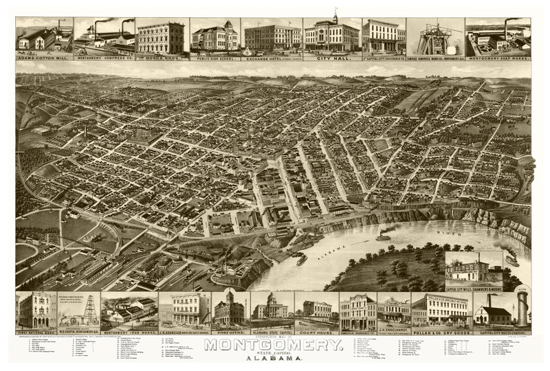 Size comparison using Vintage Map of Montgomery, Alabama 1887