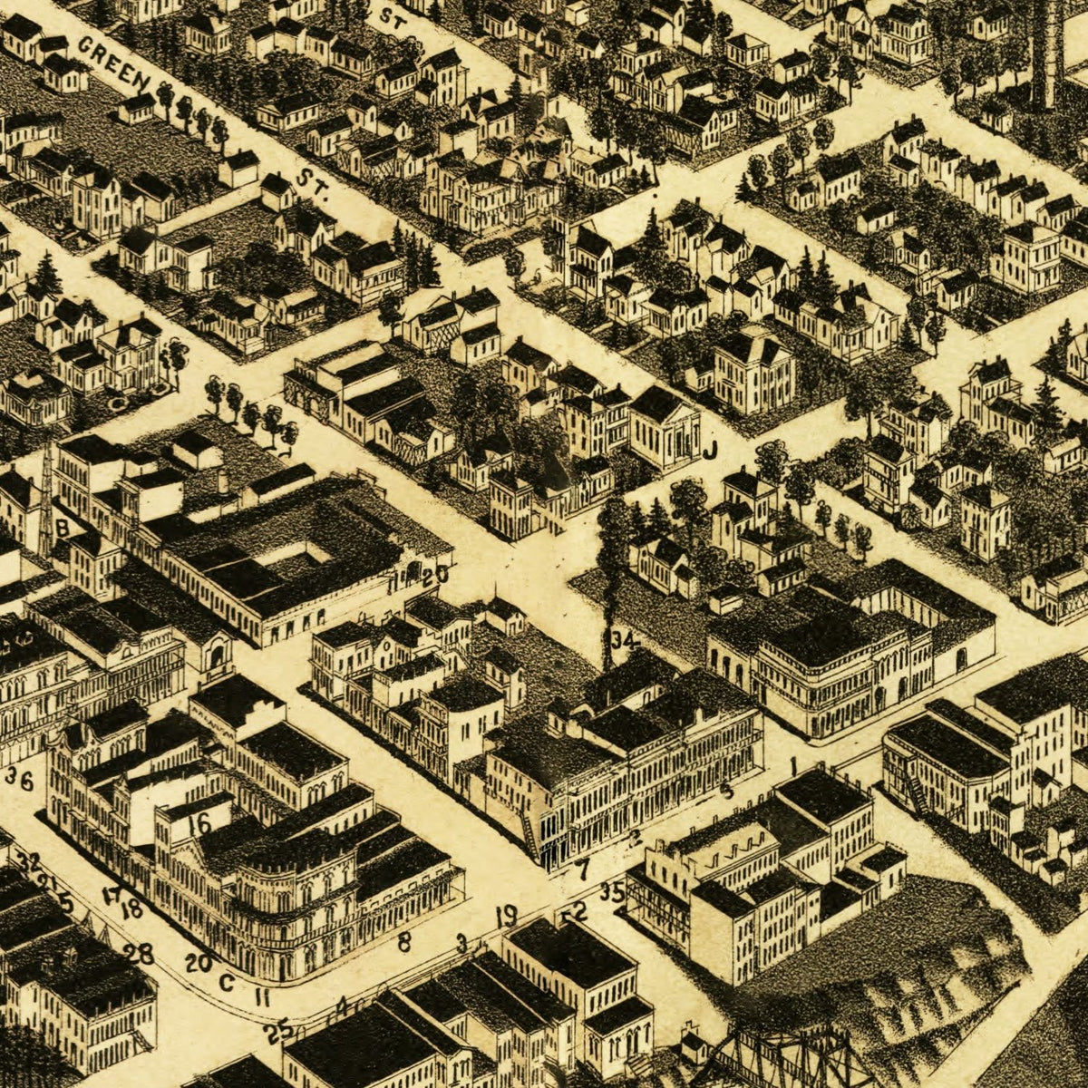 Restored historic details from the 1887 city map of Selma, Alabama