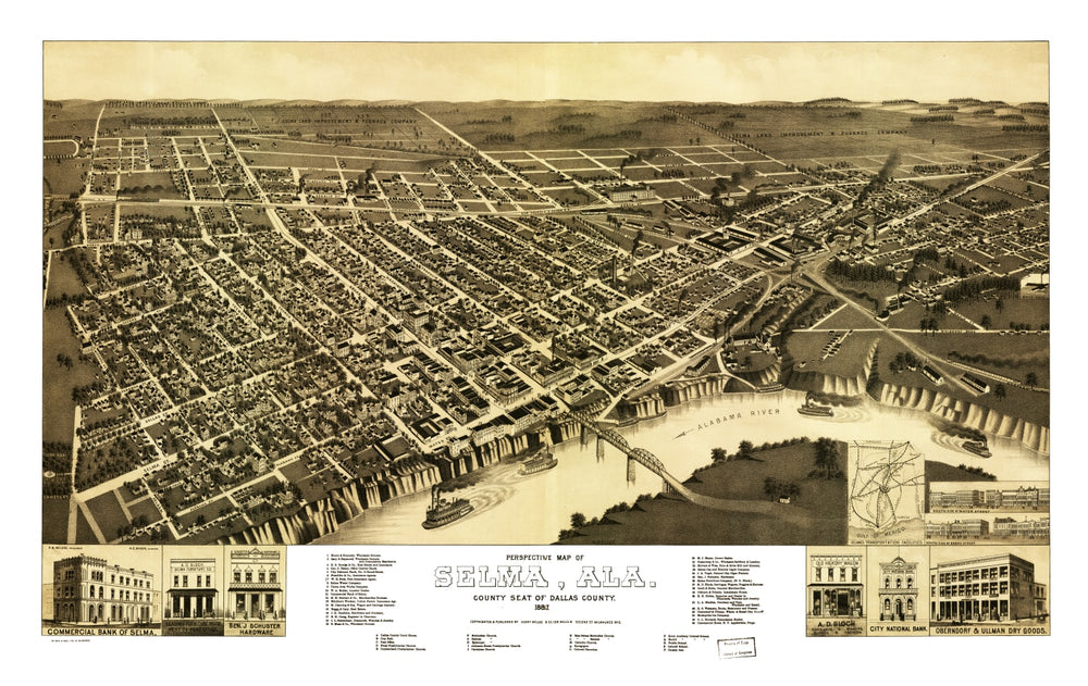 Vintage Map of Selma, Alabama 1887 print style example
