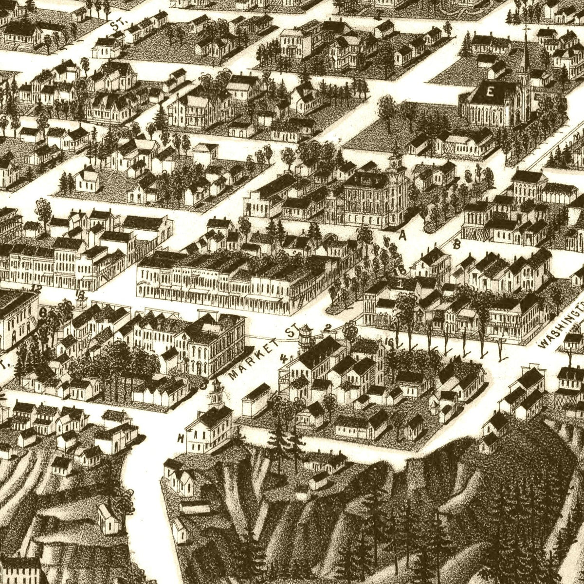 Restored historic details from the 1887 city map of Tuskaloosa, Alabama