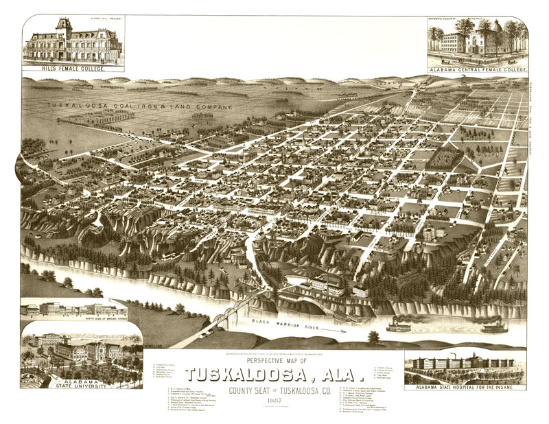 Size comparison using Vintage Map of Tuskaloosa, Alabama 1887
