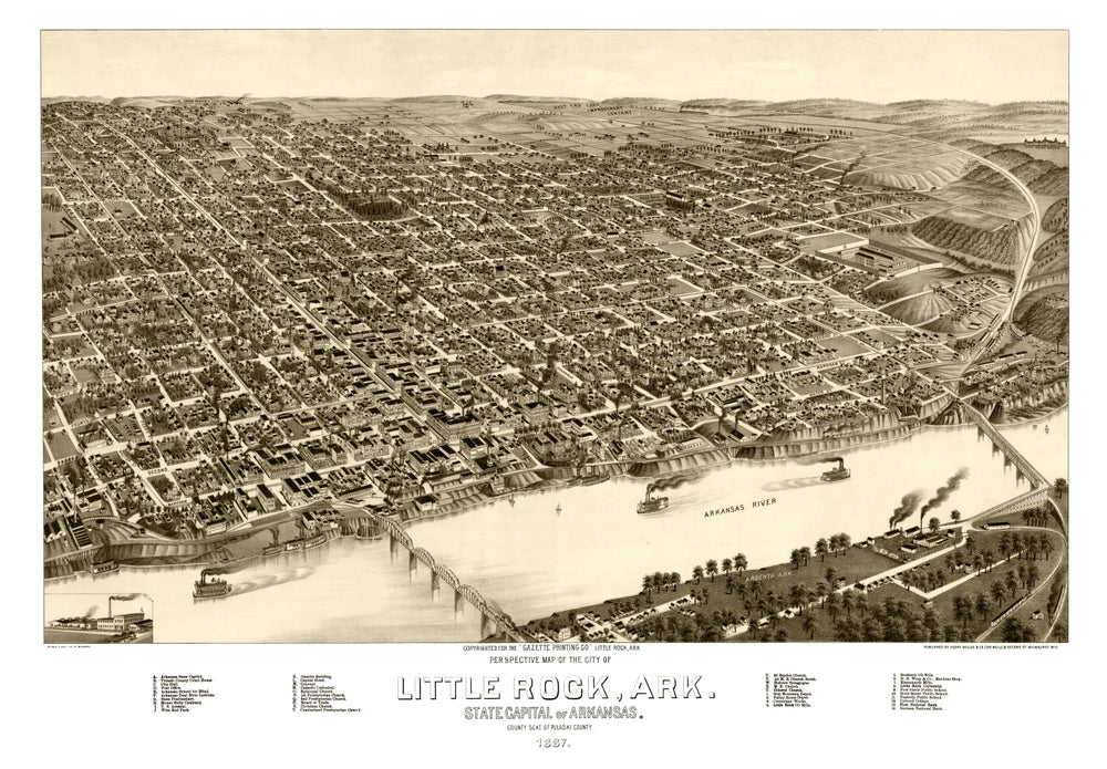 Vintage Map of Little Rock, Arkansas 1887 print style example