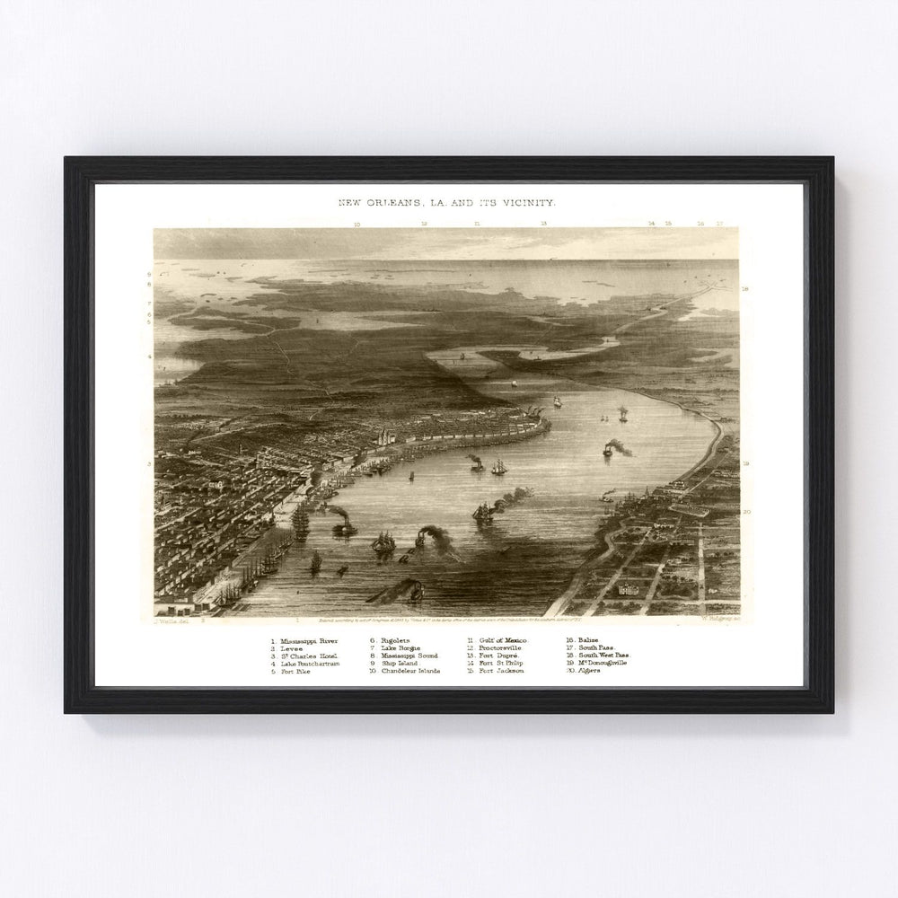 New Orleans Vintage Map 1863