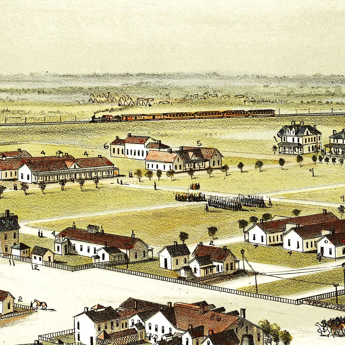Restored historic details from the 1891 city map of Fort Reno, Oklahoma