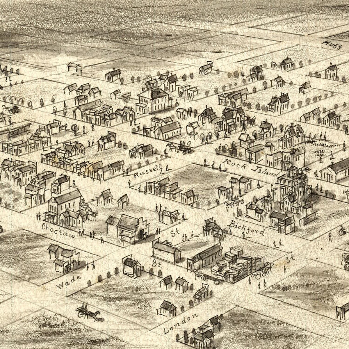 Restored historic details from the 1891 city map of El Reno, Oklahoma