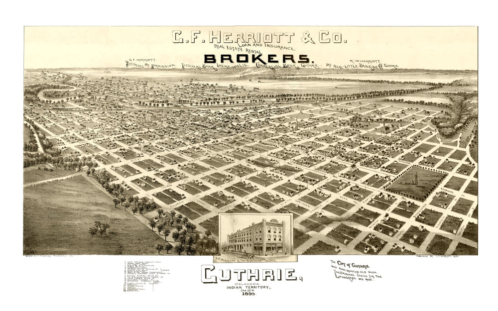 Vintage Map of Guthrie, Oklahoma 1890 print style example