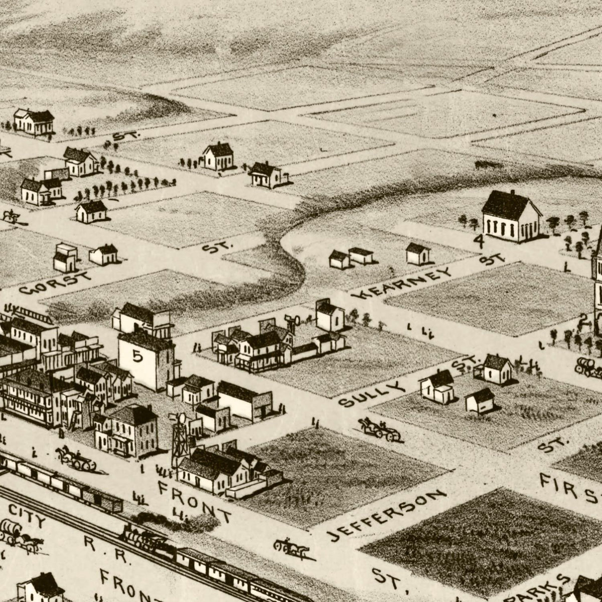Restored historic details from the 1890 city map of Clarendon, Texas