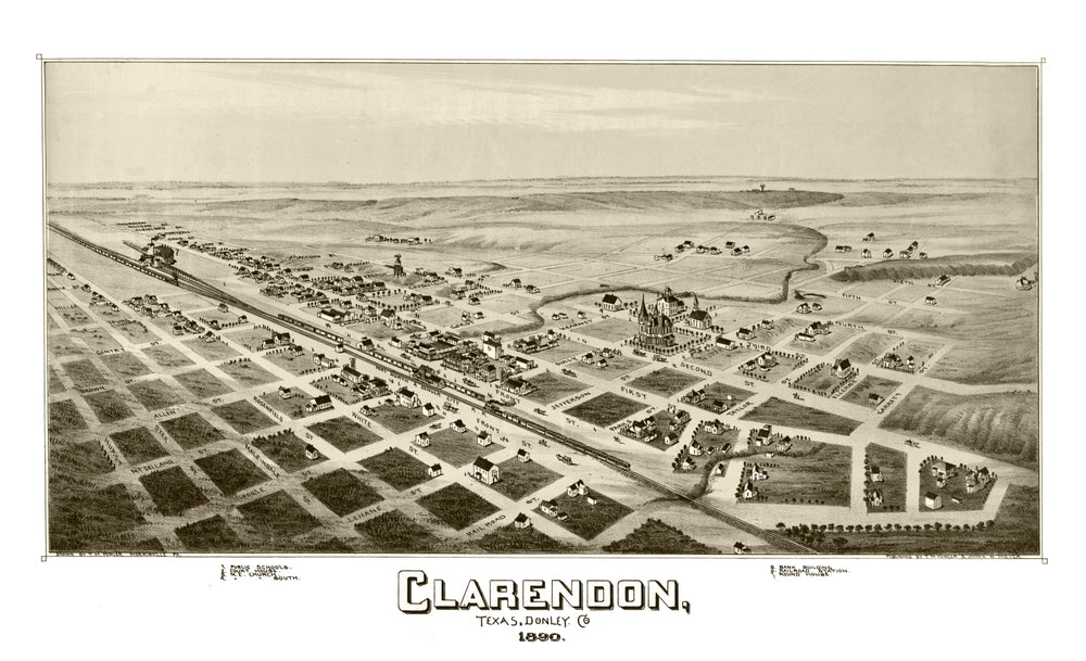 Vintage Map of Clarendon, Texas 1890 print style example