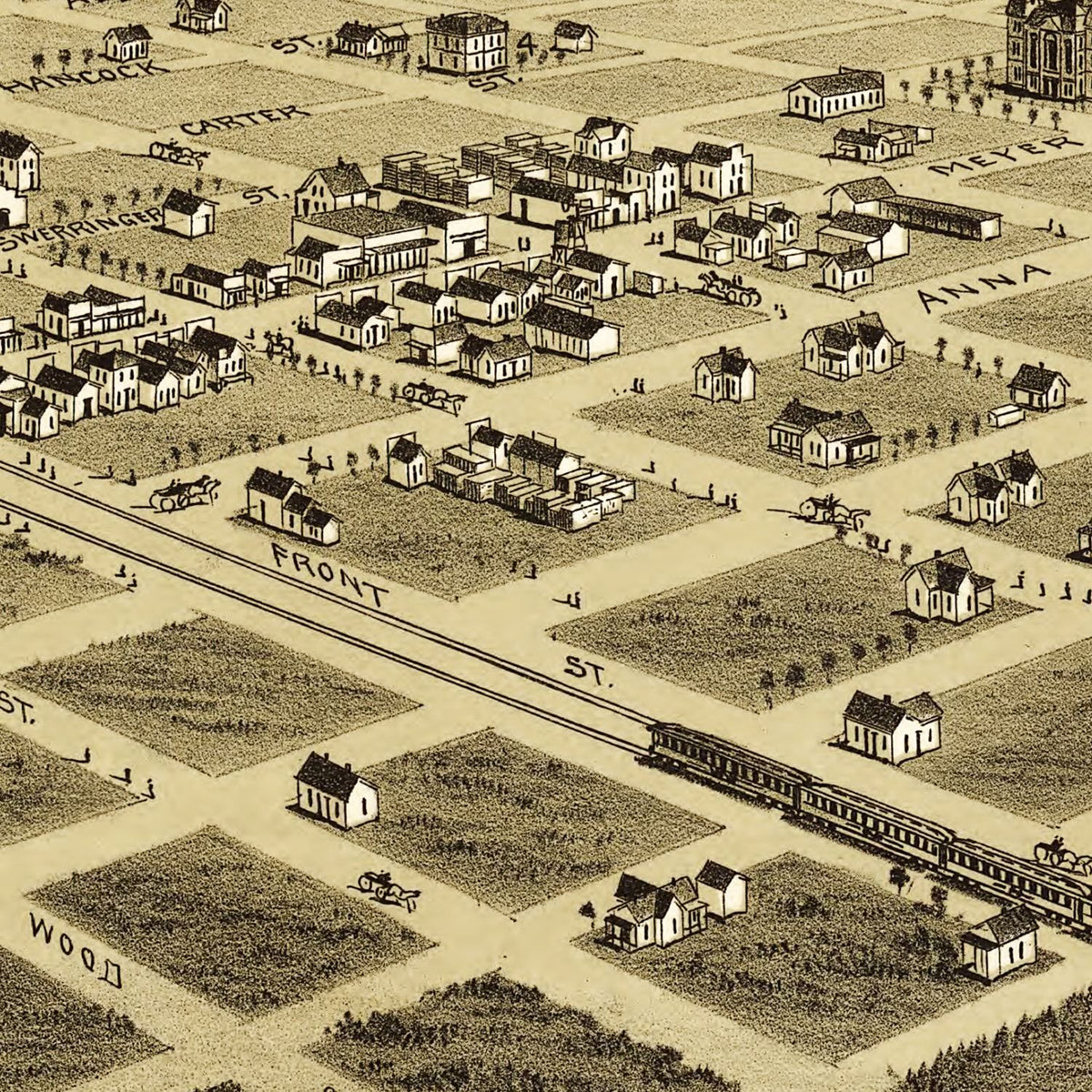 Restored historic details from the 1890 city map of Childress, Texas