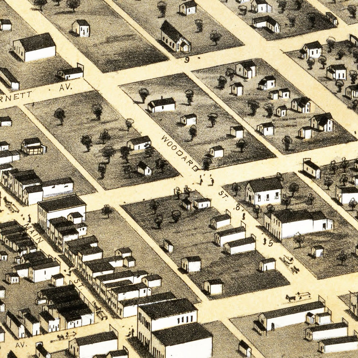 Restored historic details from the 1873 city map of Denison, Texas