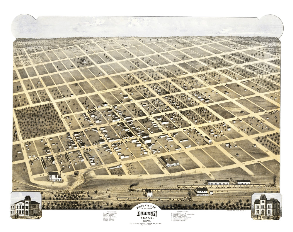 Vintage Map of Denison, Texas 1873 print style example