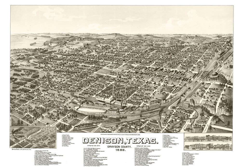Vintage Map of Denison, Texas 1886 print style example