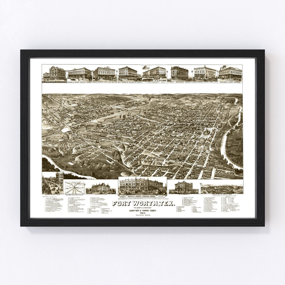 Fort Worth Vintage Map 1886