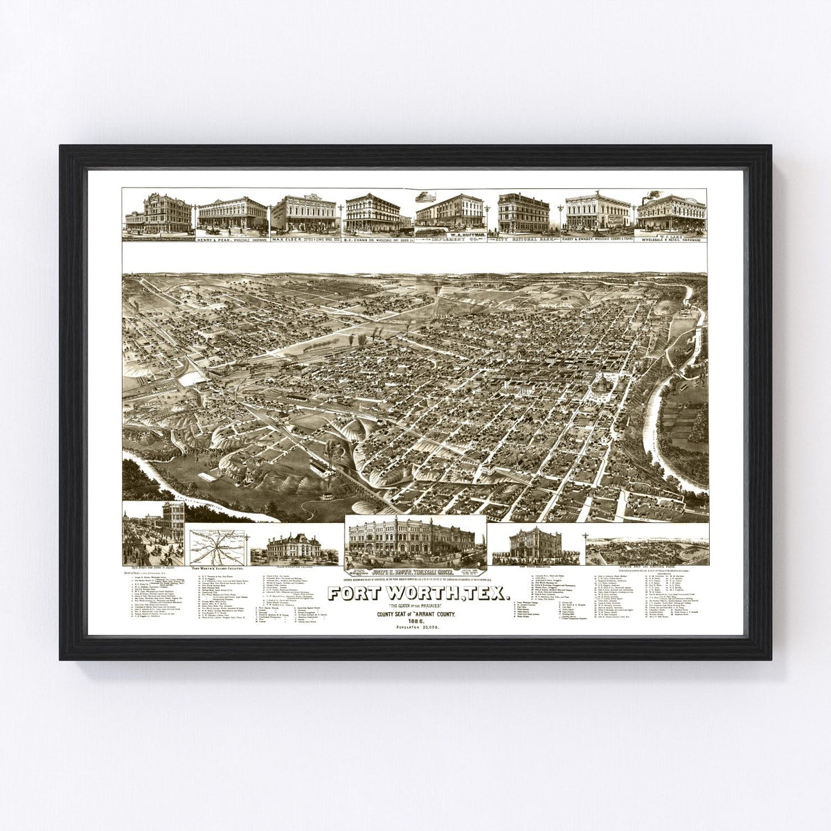 Fort Worth Vintage Map 1886