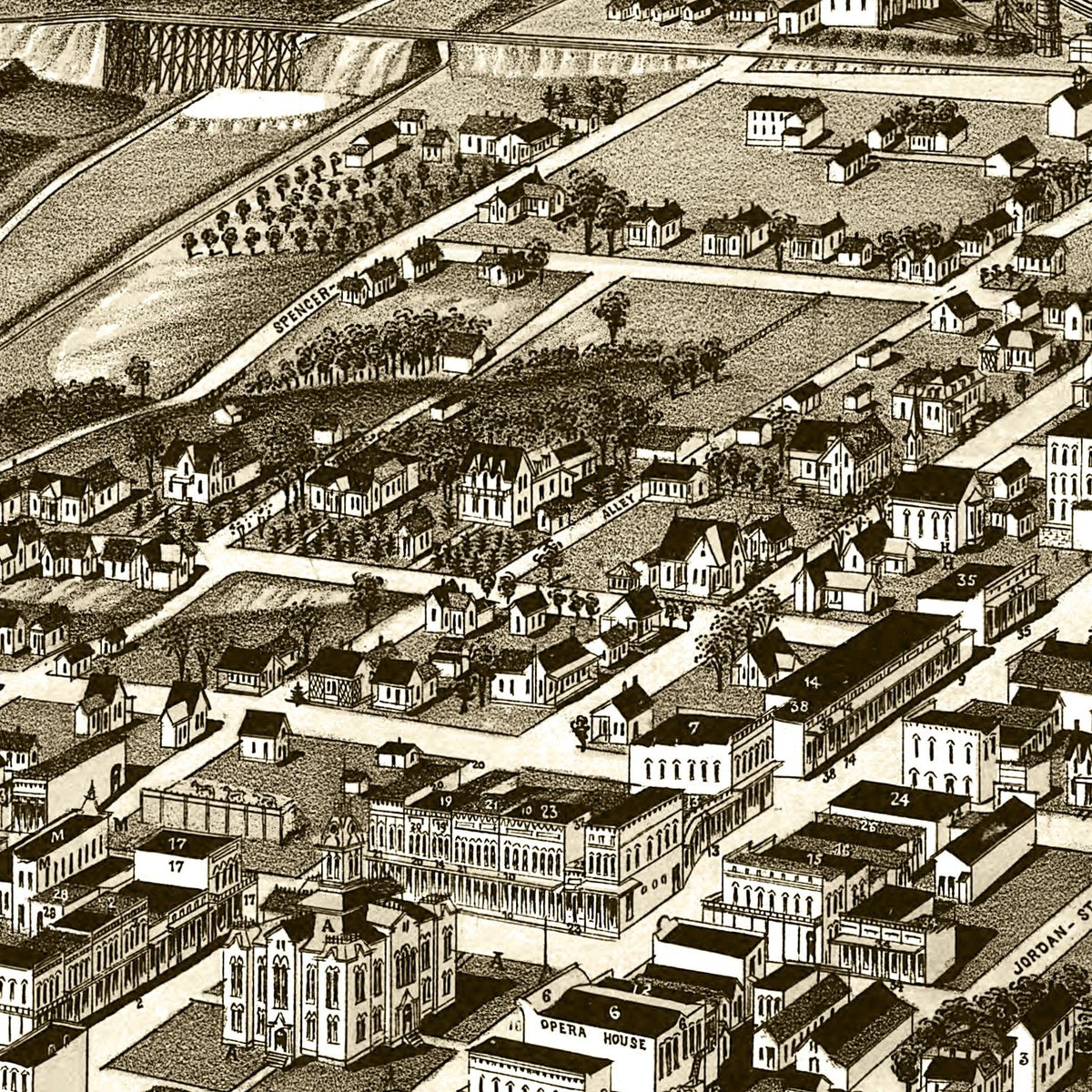 Restored historic details from the 1886 city map of Greenville, Texas