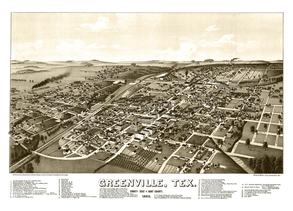 Vintage Map of Greenville, Texas 1886 print style example