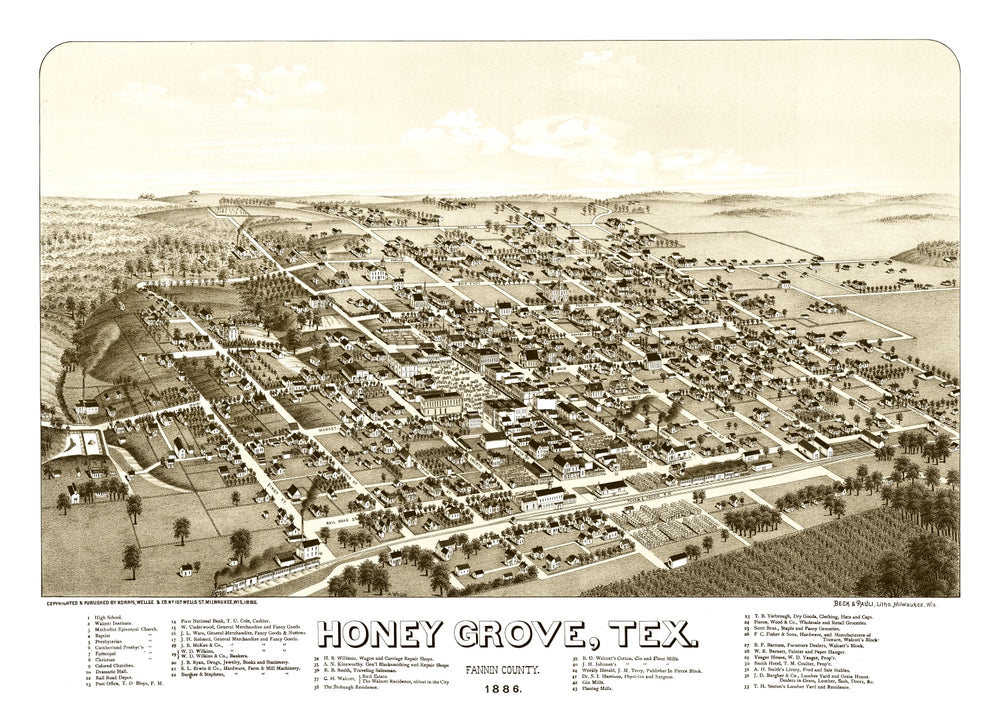 Vintage Map of Hone Grove, Texas 1885 print style example