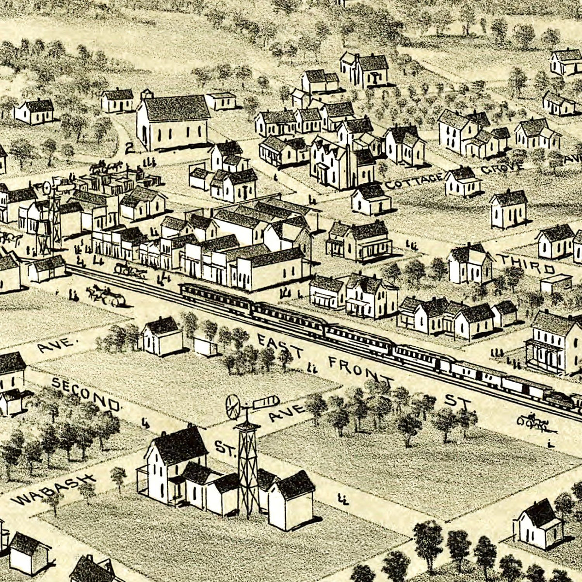 Restored historic details from the 1890 city map of Sunset, Texas
