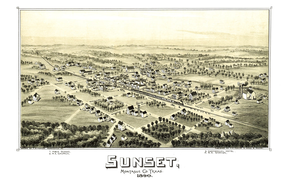 Vintage Map of Sunset, Texas 1890 print style example