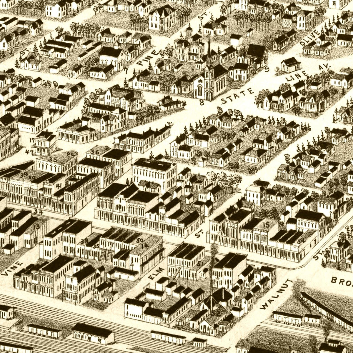 Restored historic details from the 1888 city map of Texarkana, Texas