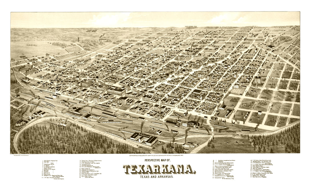 Vintage Map of Texarkana, Texas 1888 print style example