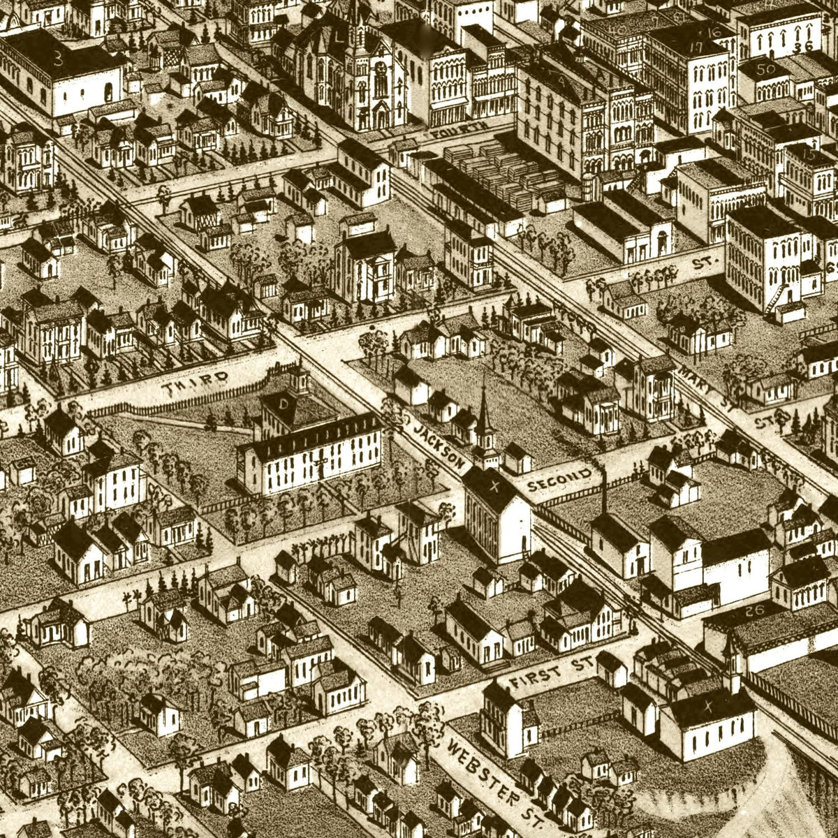 Restored historic details from the 1886 city map of Waco, Texas
