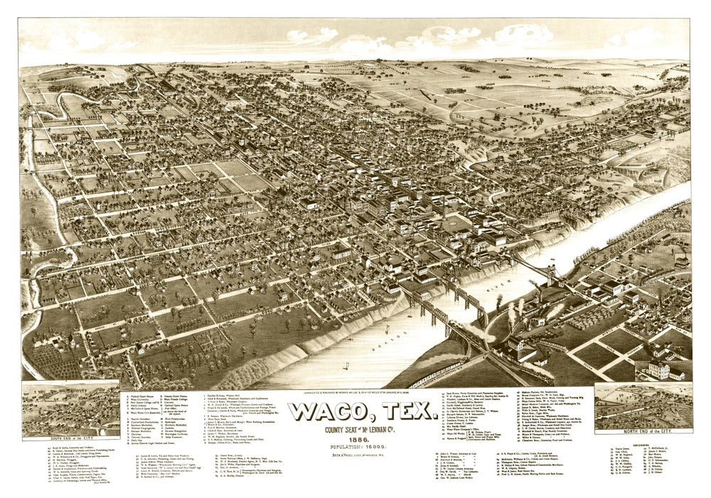 Vintage Map of Waco, Texas 1886 print style example