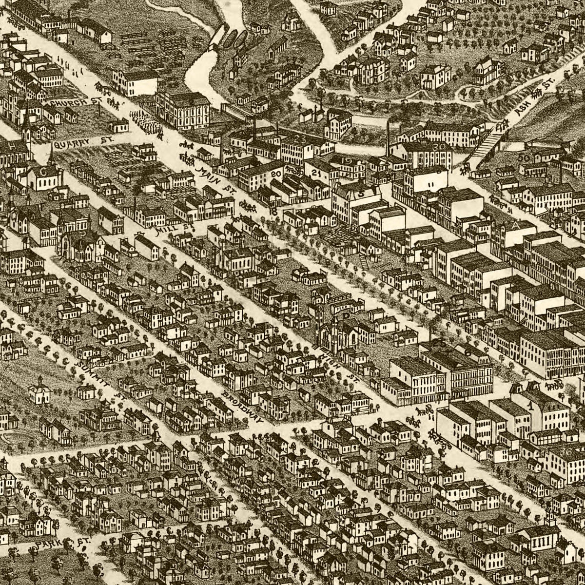 Restored historic details from the 1882 city map of Akron, Ohio