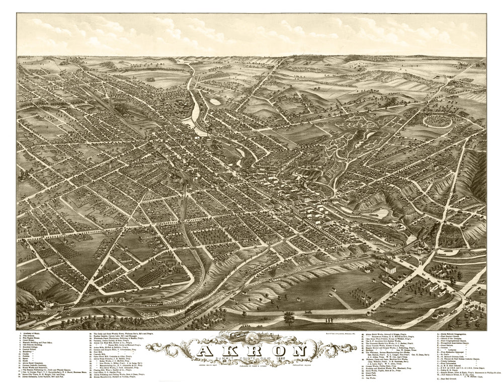 Vintage Map of Akron, Ohio 1882 print style example