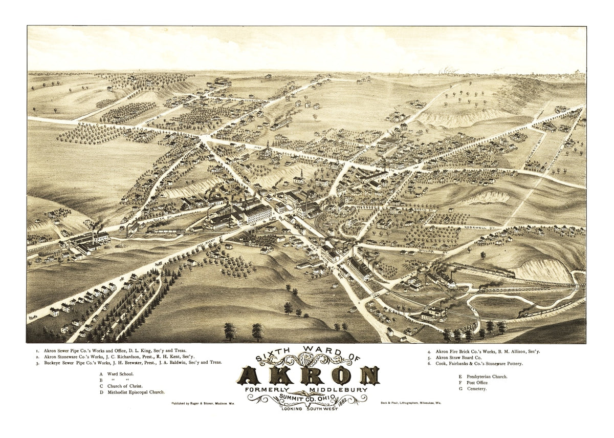 Preview of Vintage Map of Akron, Ohio 1882