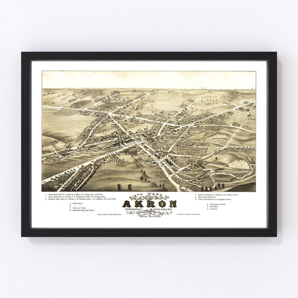Akron Vintage Map 1882
