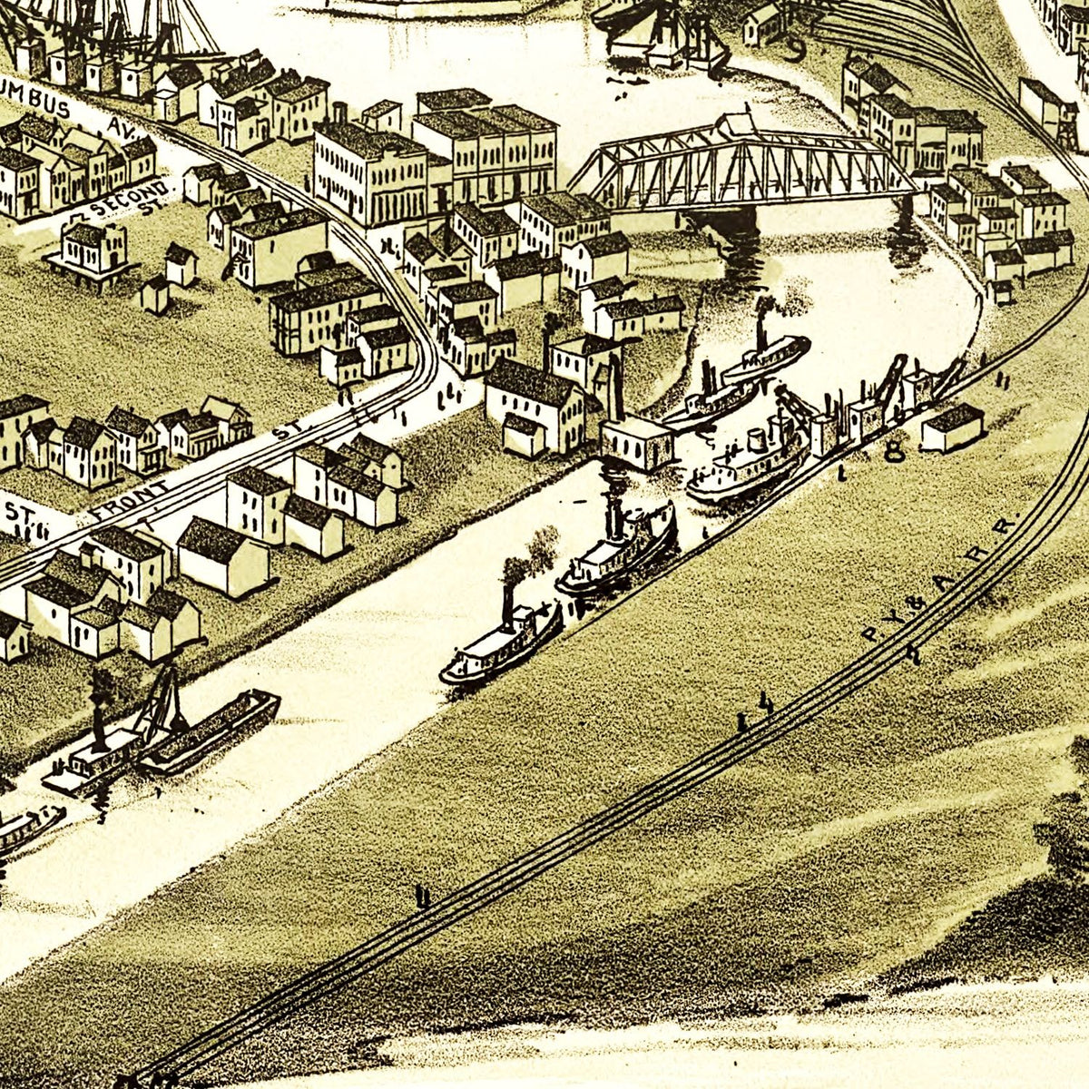 Restored historic details from the 1896 city map of Ashtabula Harbor, Ohio