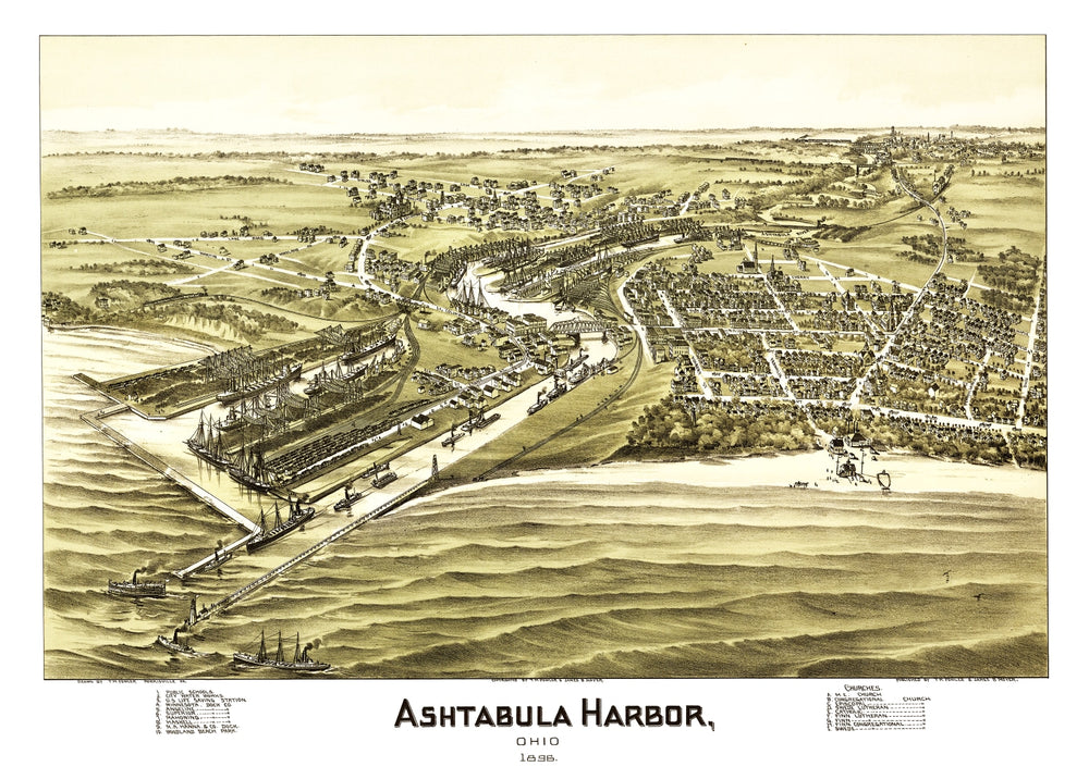 Vintage Map of Ashtabula Harbor, Ohio 1896 print style example