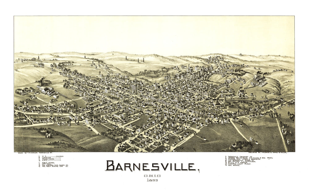 Vintage Map of Barnesville, Ohio 1899 print style example