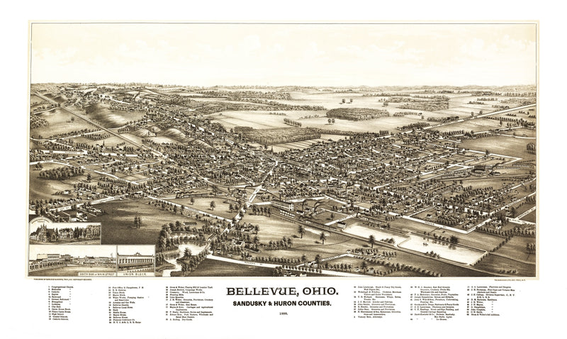 Size comparison using Vintage Map of Bellevue, Ohio 1880